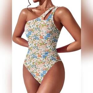 NWT Beilon One Piece One Shoulder Modest Full Coverage Swimsuit, Large